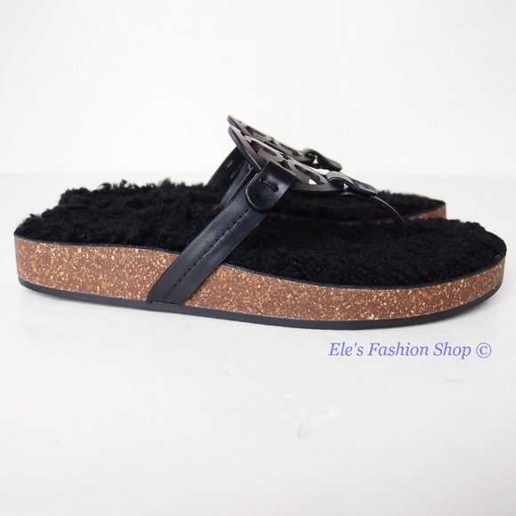 NIB Tory Burch Miller Cloud Shearling Leather Sandal Black US 8.5. Brand new - Picture 10 of 16